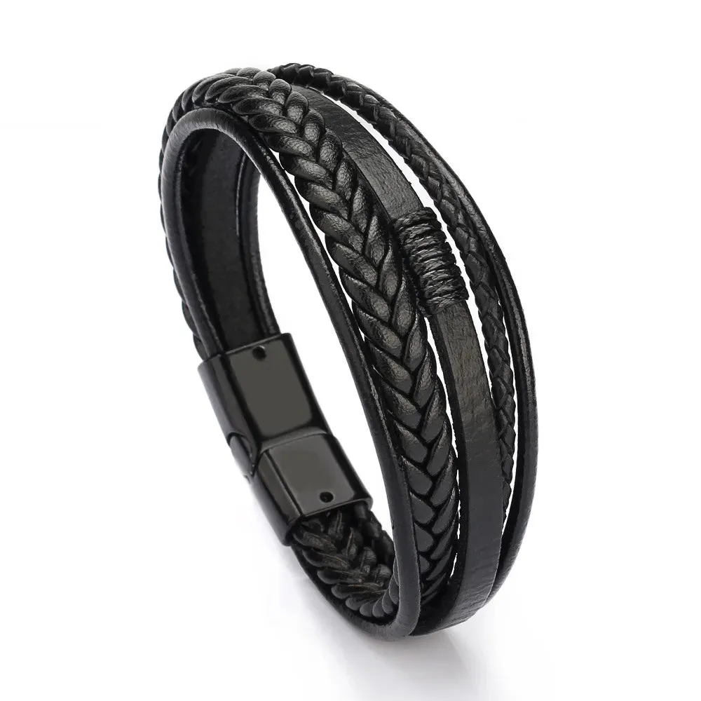 Trendy Genuine Leather Bracelets Men Stainless Steel Multilayer Braided Rope Bracelets for Male Female Bracelets Jewelry