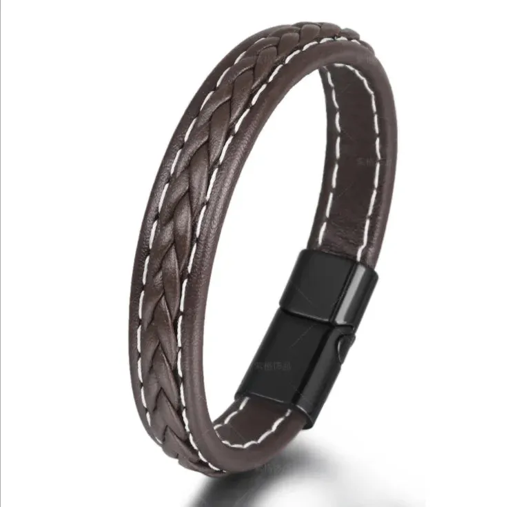 Trendy Genuine Leather Bracelets Men Stainless Steel Multilayer Braided Rope Bracelets for Male Female Bracelets Jewelry