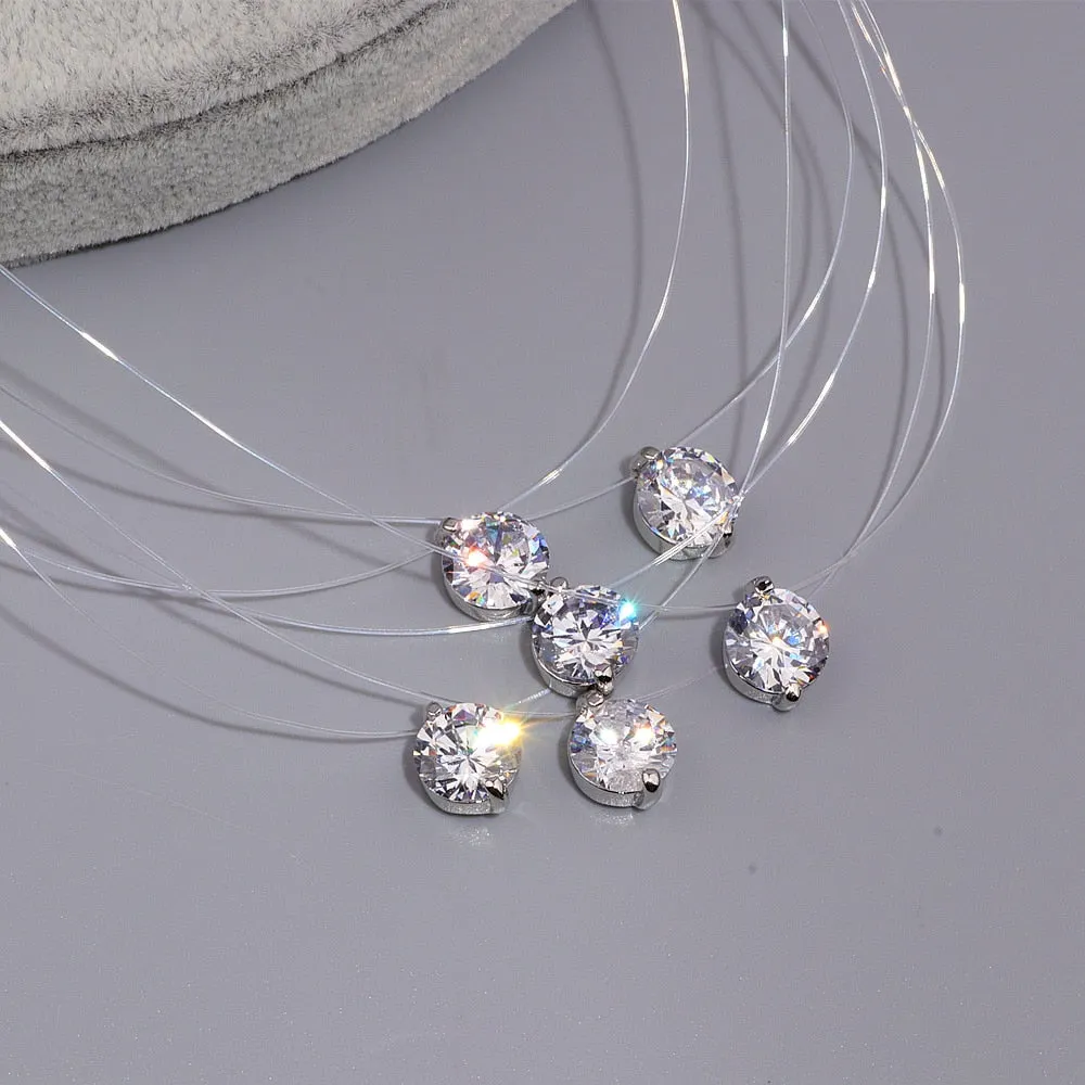 Trendy Jewelry Cubic Zircon Transparent Invisible Line Necklace for Women