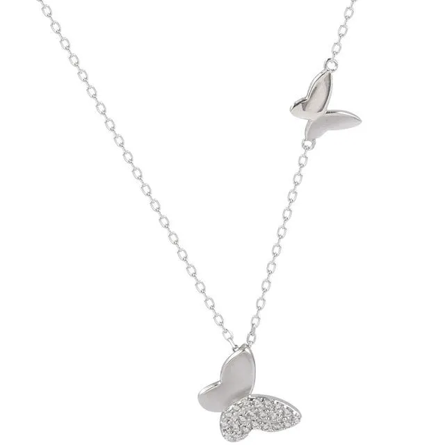 Trendy Jewelry Double Butterfly Pendant Necklace for Women in 925 Sterling Silver