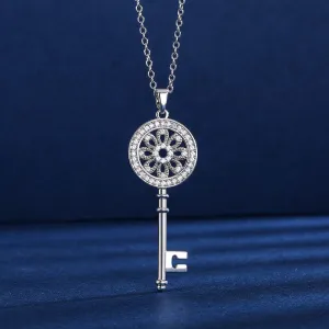 Trendy Jewelry Exquisite Micro Paved Key Pendant Necklace for Women in Silver Color