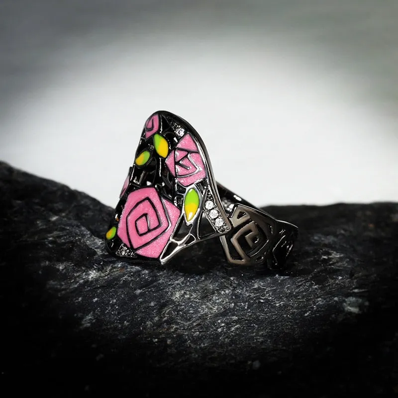 Trendy Jewelry Temperament Forest Enamel Ring for Women in Black Color