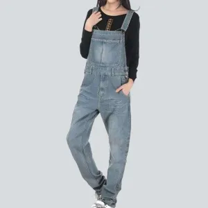 Trendy light wash jean dungaree for ladies