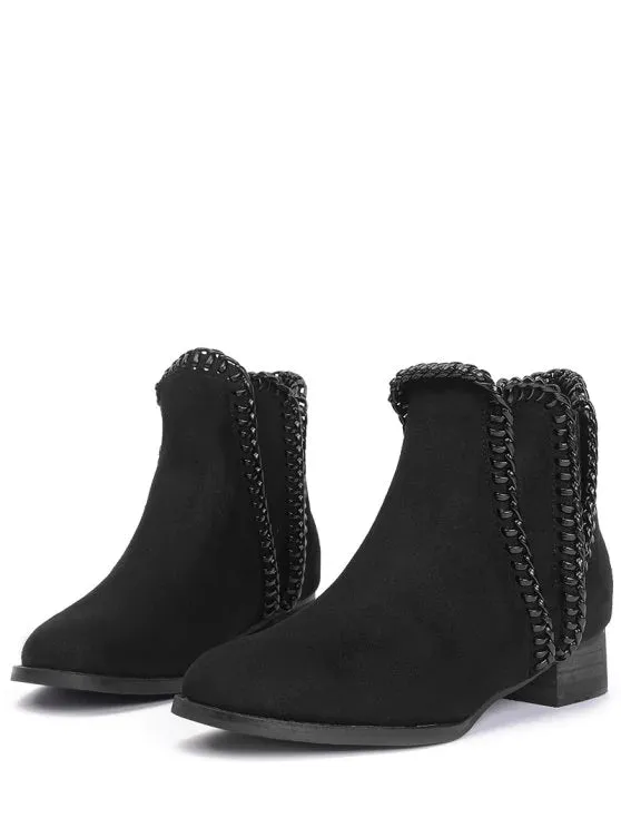 Trendy Low Heel Whipstitch Ankle Boots