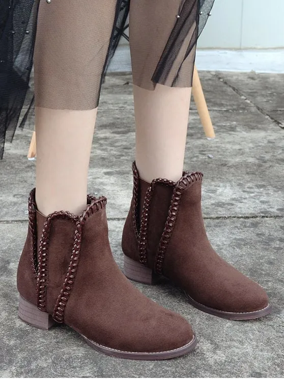 Trendy Low Heel Whipstitch Ankle Boots