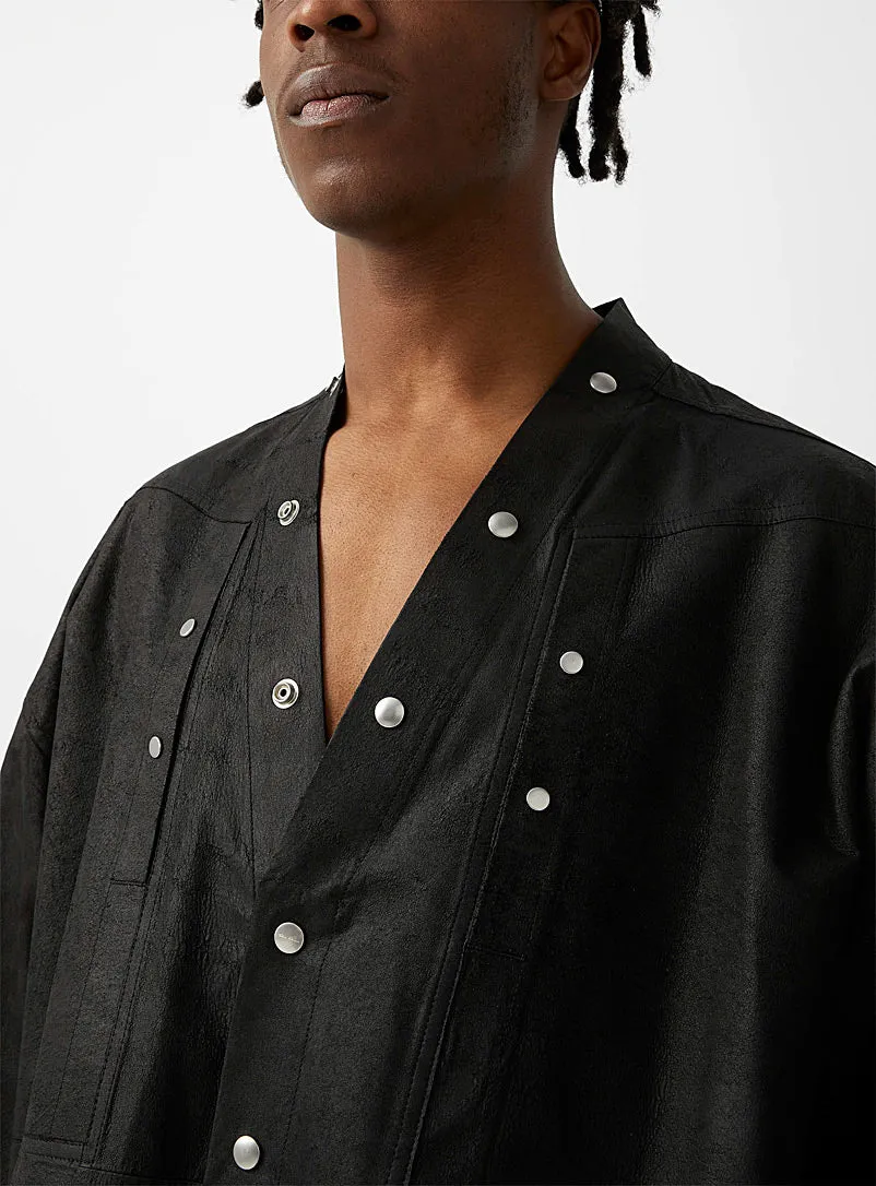 Trendy Men's Black Leather Shirt Oversized