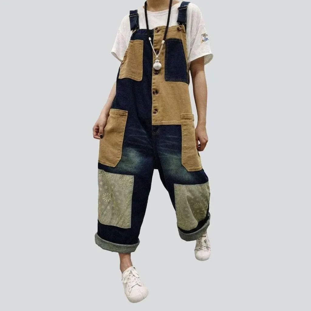 Trendy patchwork jeans dungaree for women