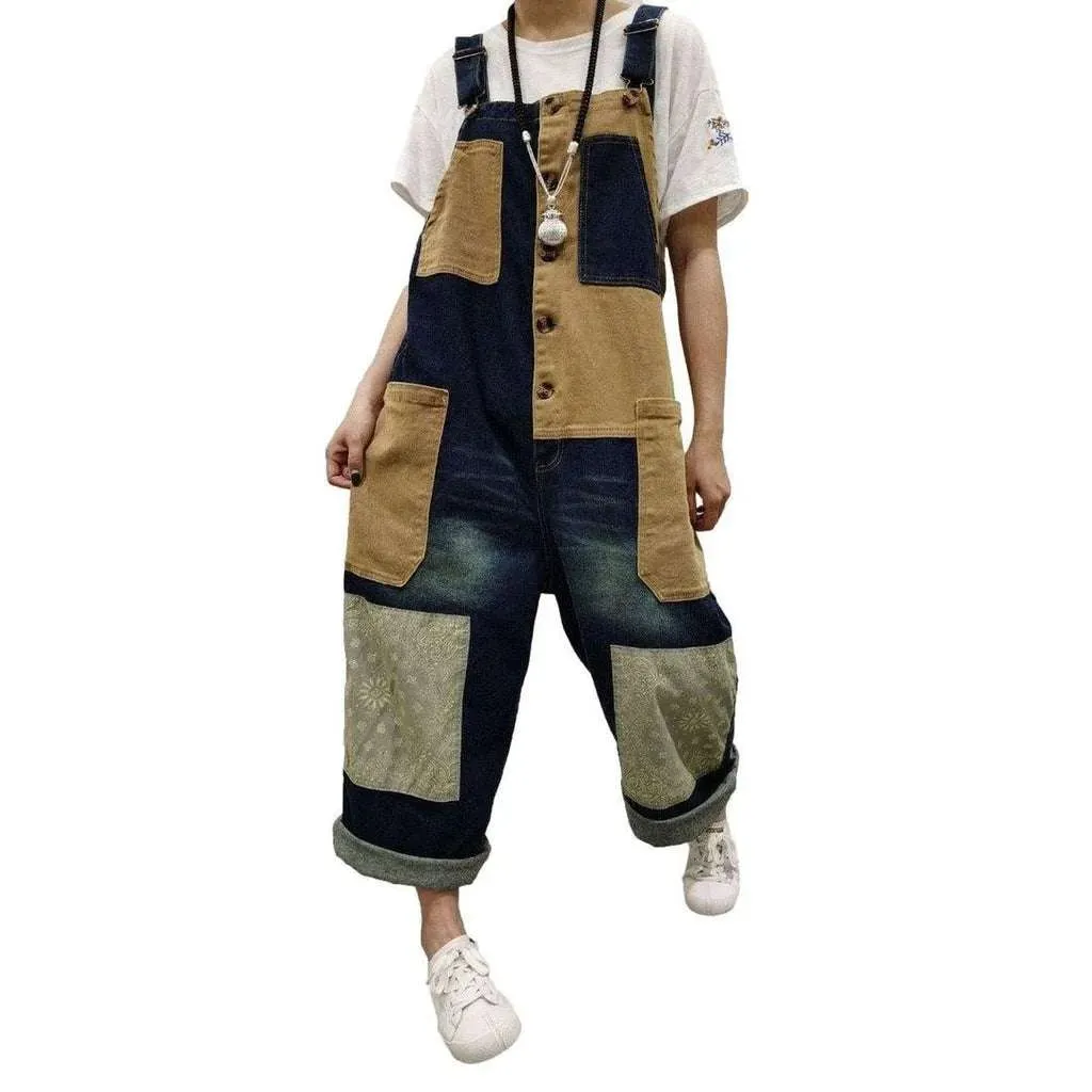 Trendy patchwork jeans dungaree for women