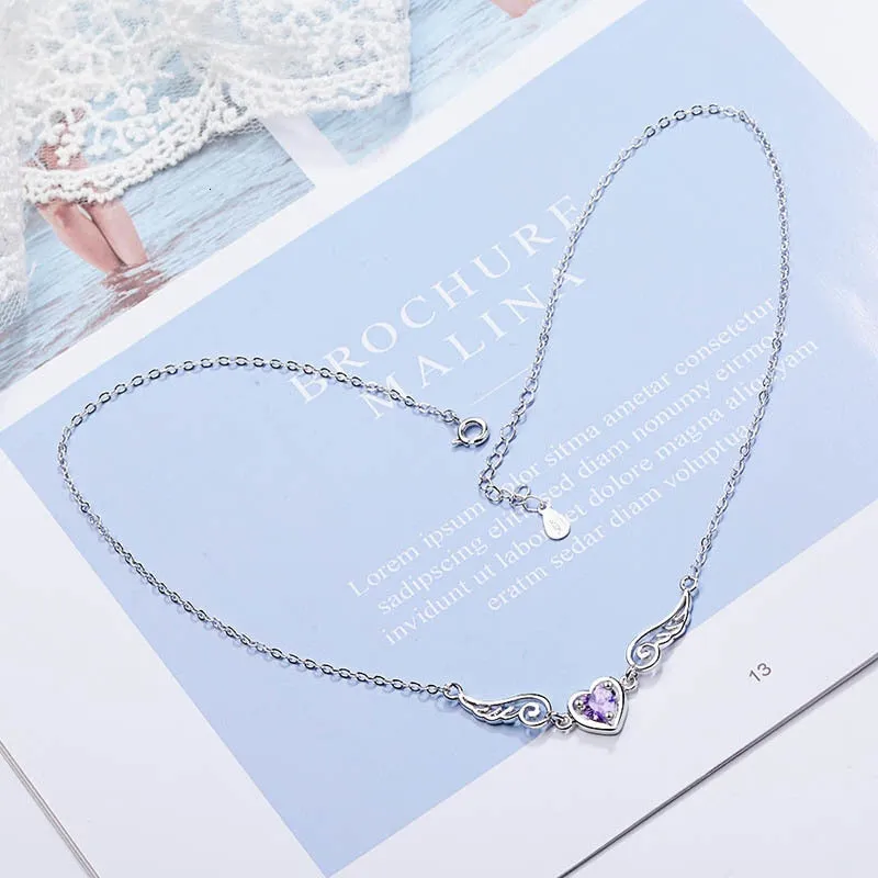 Trendy S925 Silver Jewelry Heart-shaped Amethyst Gemstones Pendants Necklace for Women