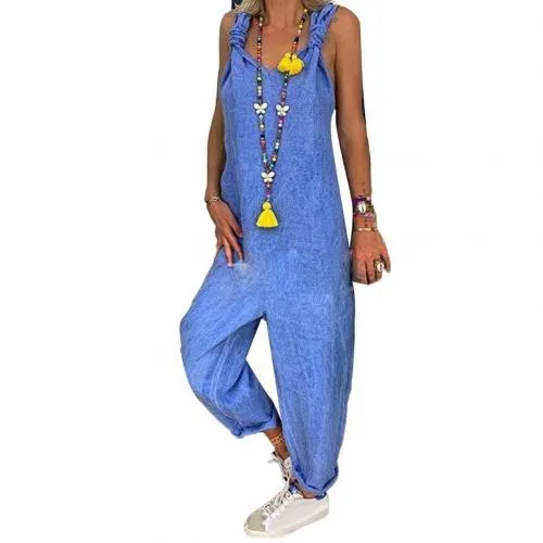 Trendy Sleeveless Comfy Overalls Knotted Jumpsuit