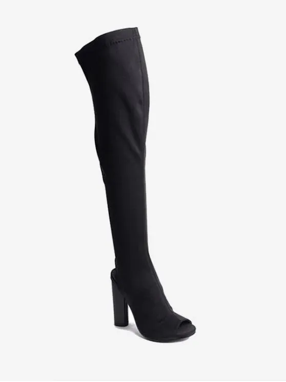 Trendy Slingback Peep Toe Chunky Thigh High Boots