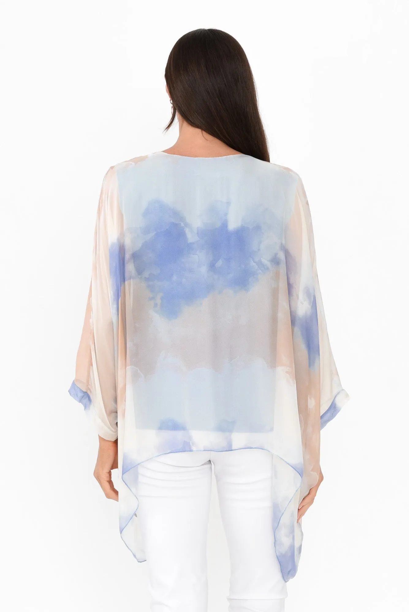 Trevino Blue Watercolour Silk Overlay Top