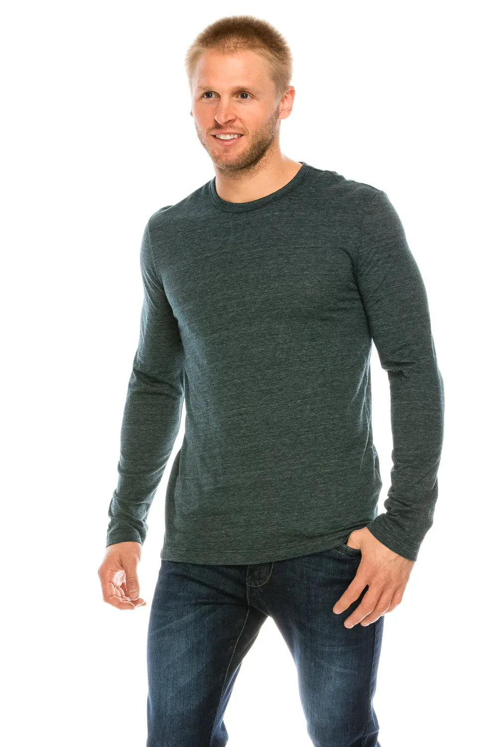 Tri-Blend Long Sleeve Crew Neck T-Shirt & Binded Neckline