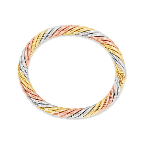 Tri-color Gold Twisted Bangle Bracelet