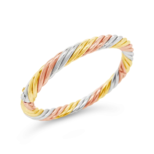 Tri-color Gold Twisted Bangle Bracelet