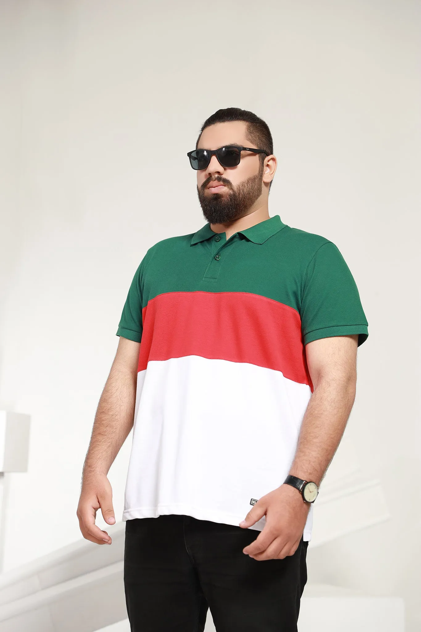 Tri-Color Green Polo (Plus Size) -P21- MP0021P