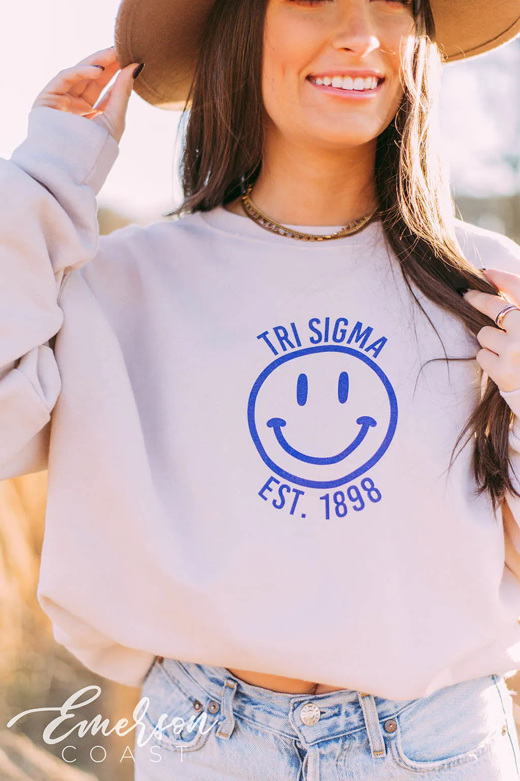 Tri Sigma Smiley Sand Crewneck