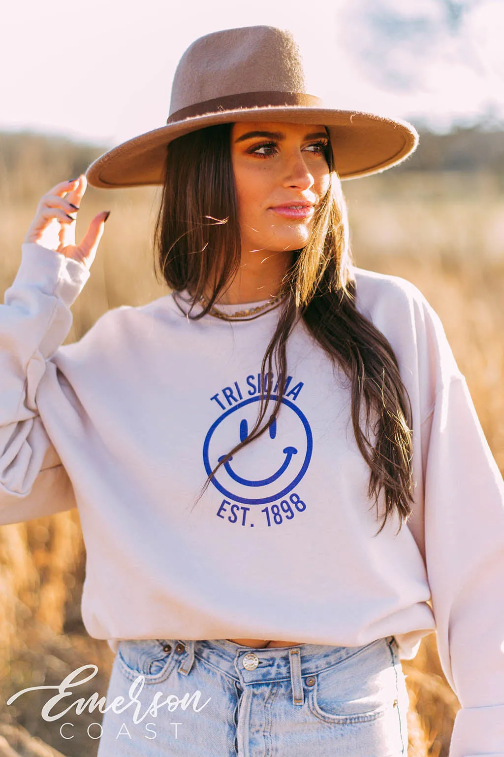 Tri Sigma Smiley Sand Crewneck