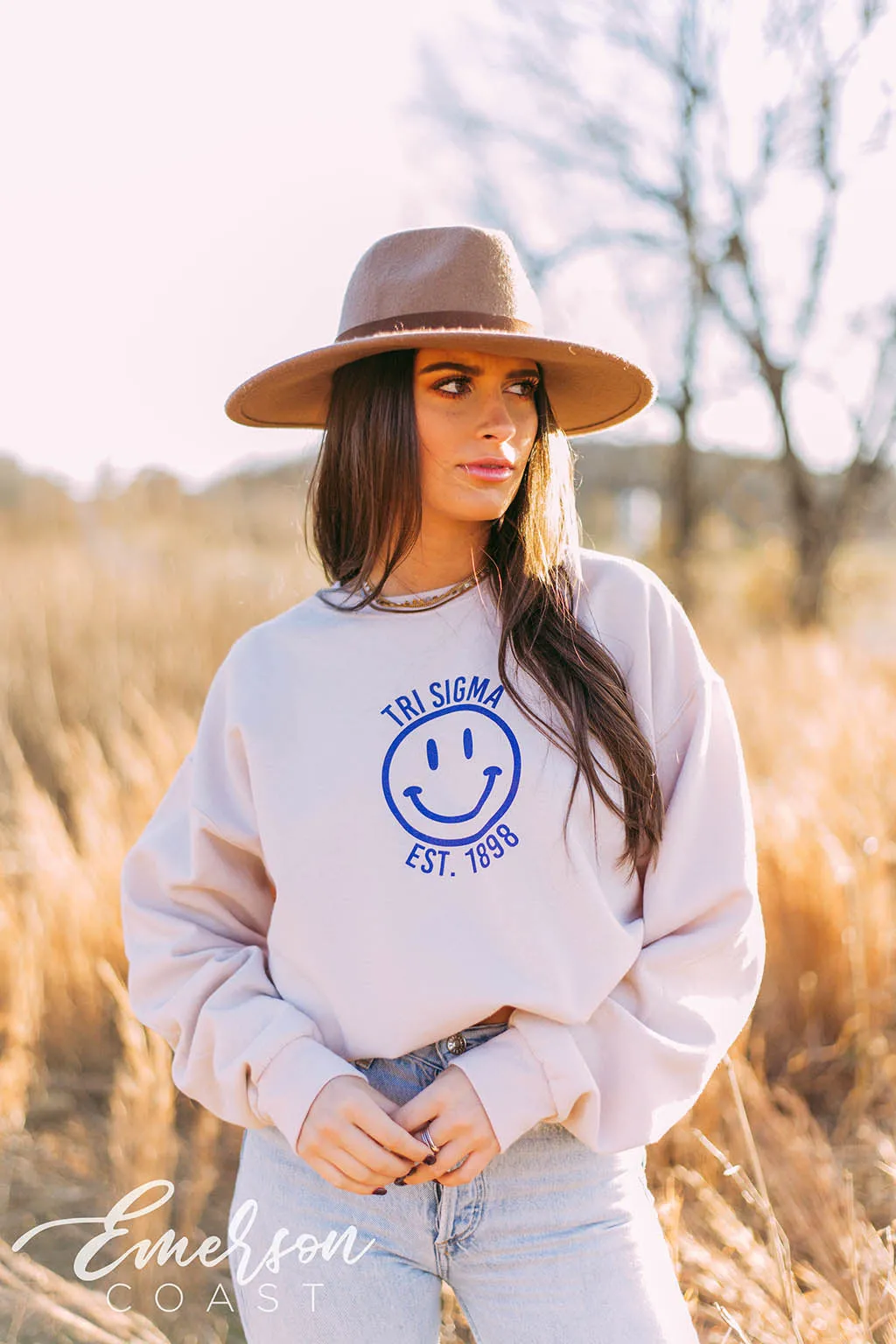 Tri Sigma Smiley Sand Crewneck