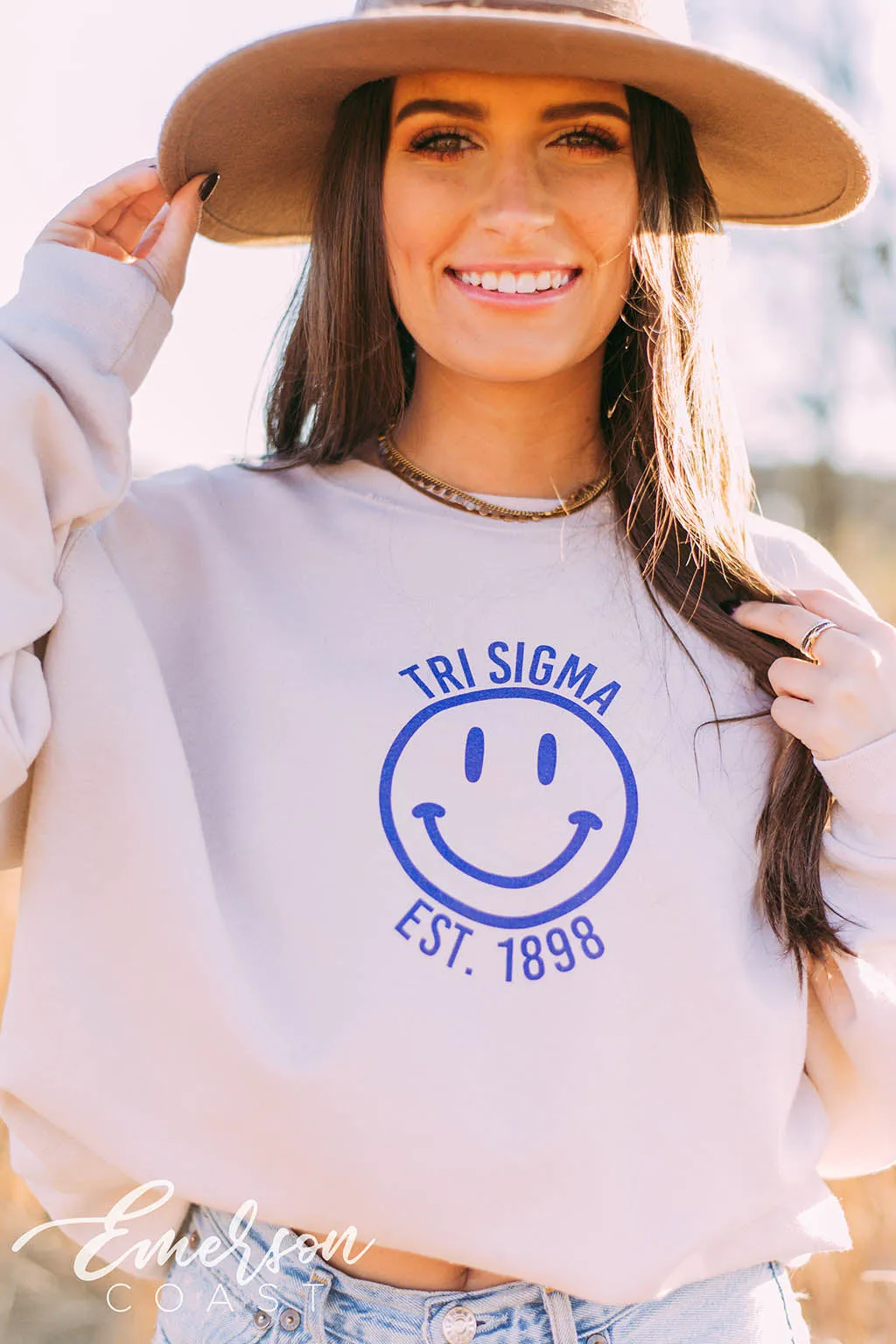 Tri Sigma Smiley Sand Crewneck