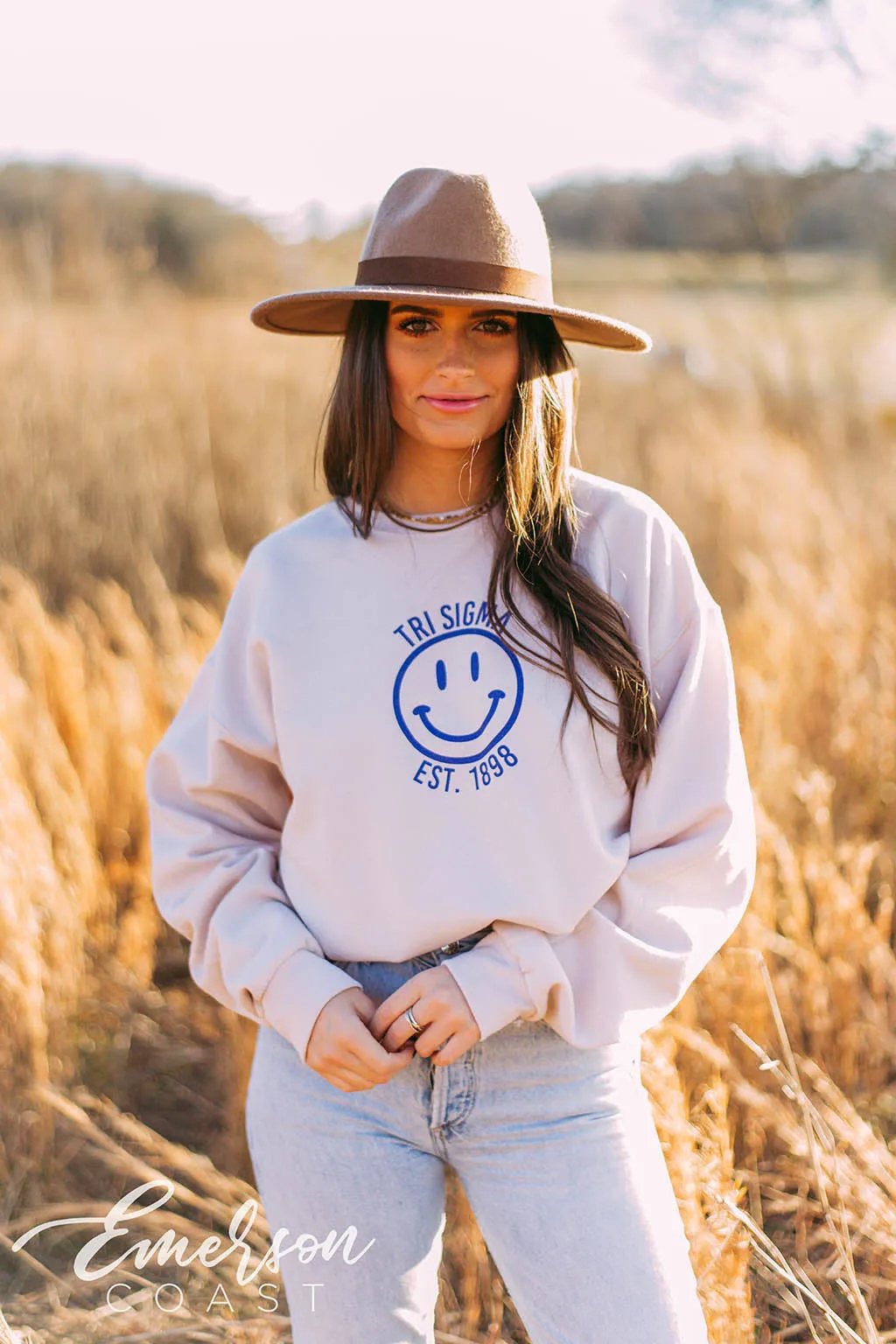 Tri Sigma Smiley Sand Crewneck