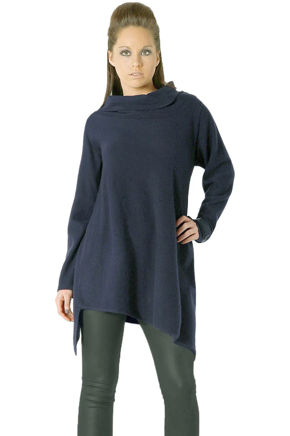 Triangle bottom Cashmere Tunic dress in navy