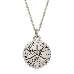 Triathlon Small Swim Bike Run Personalised Silver Necklace