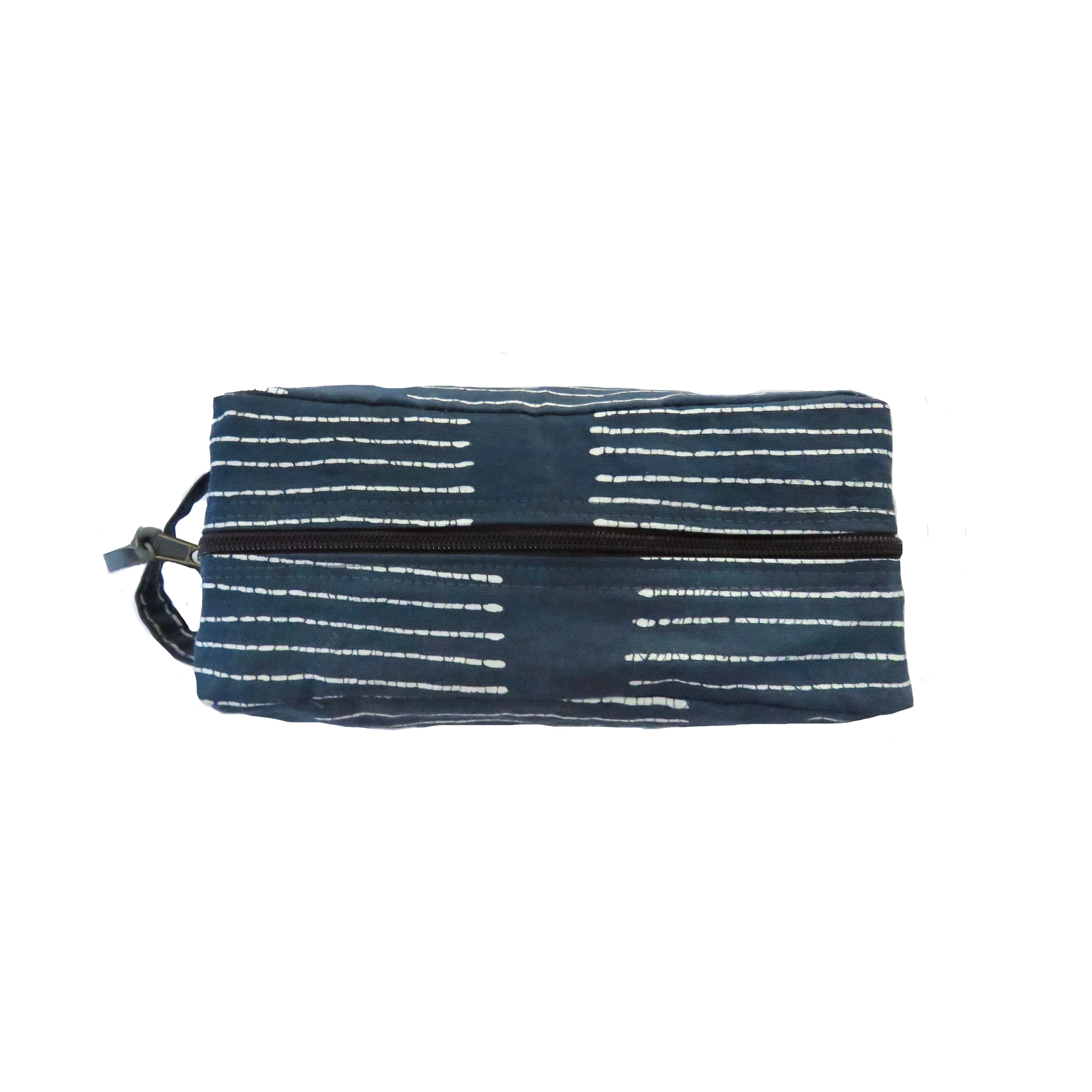 Tribal Cloth Indigo Lines Travel Pouch