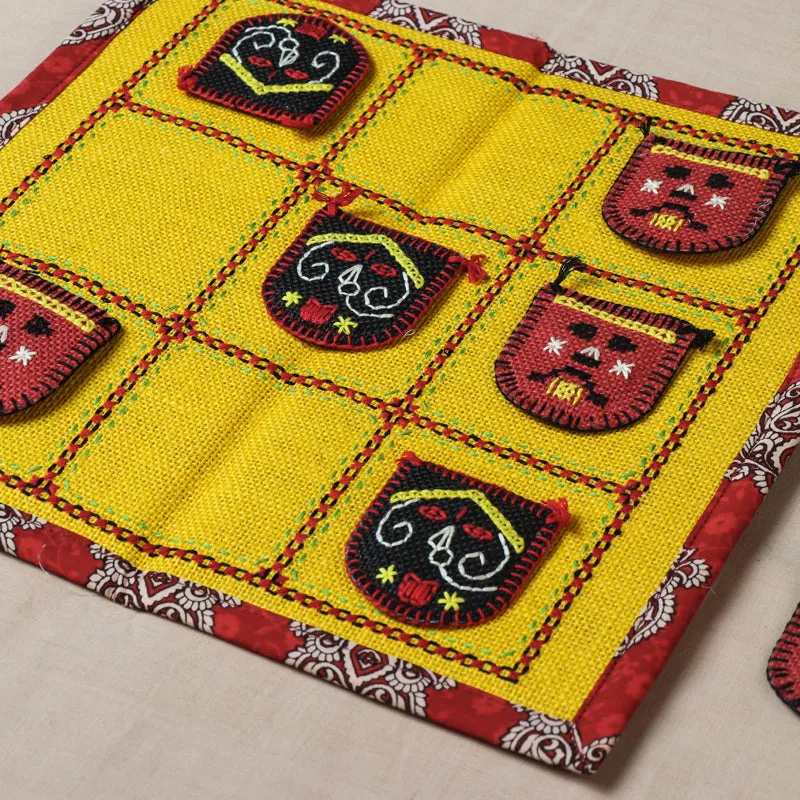 Tribal Hand Embroidered Jute Tic Tac Toe Game