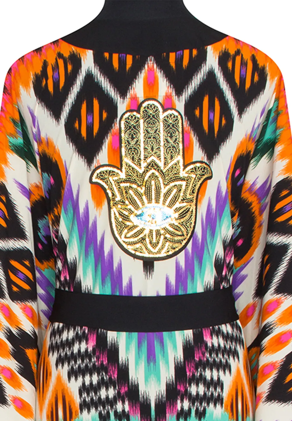 Tribal – Orange Apache Kimono Hamsa (Black)