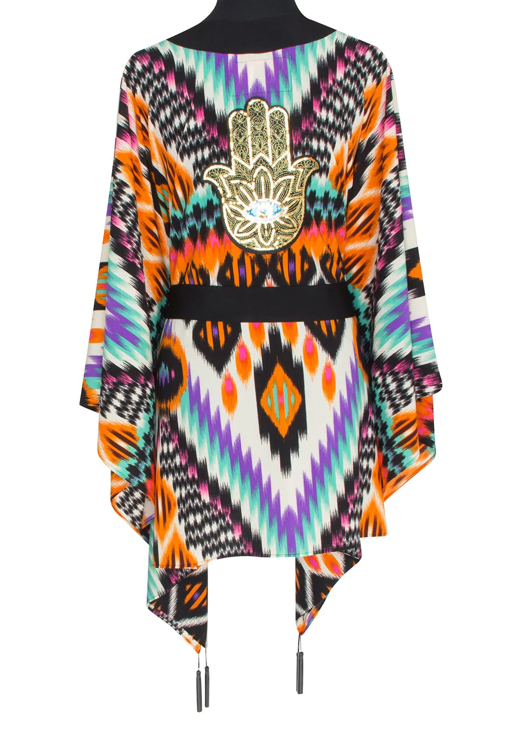 Tribal – Orange Apache Kimono Hamsa (Black)