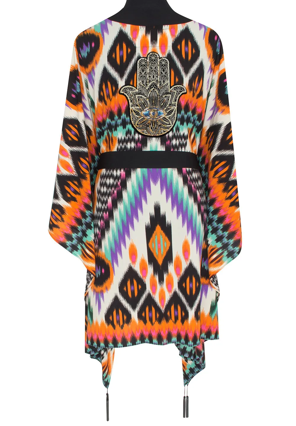 Tribal – Orange Apache Kimono Hamsa (Black)