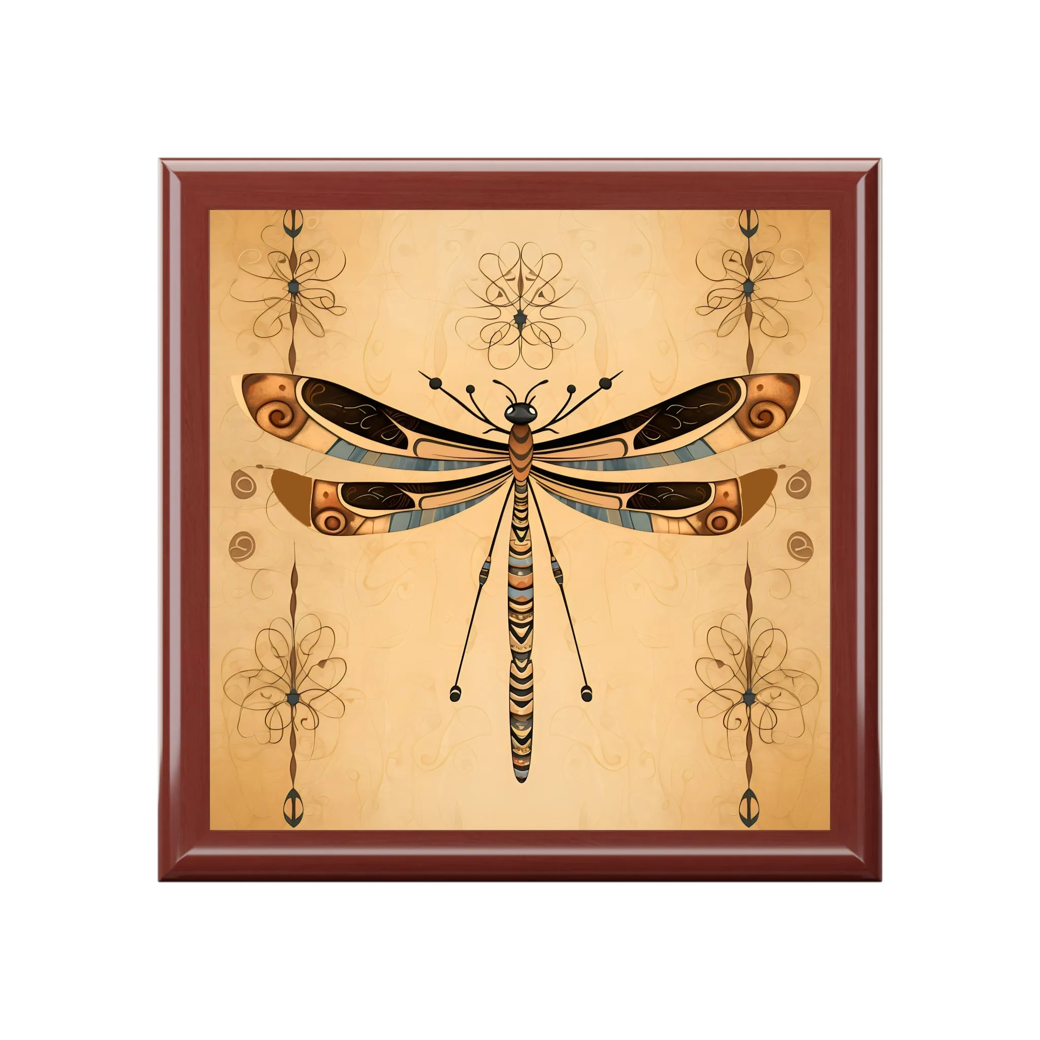 Tribal Style Dragonfly Art Print Gift and Jewelry Box