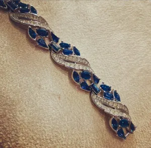 Trifari blue sapphire vintage bracelet silver tone