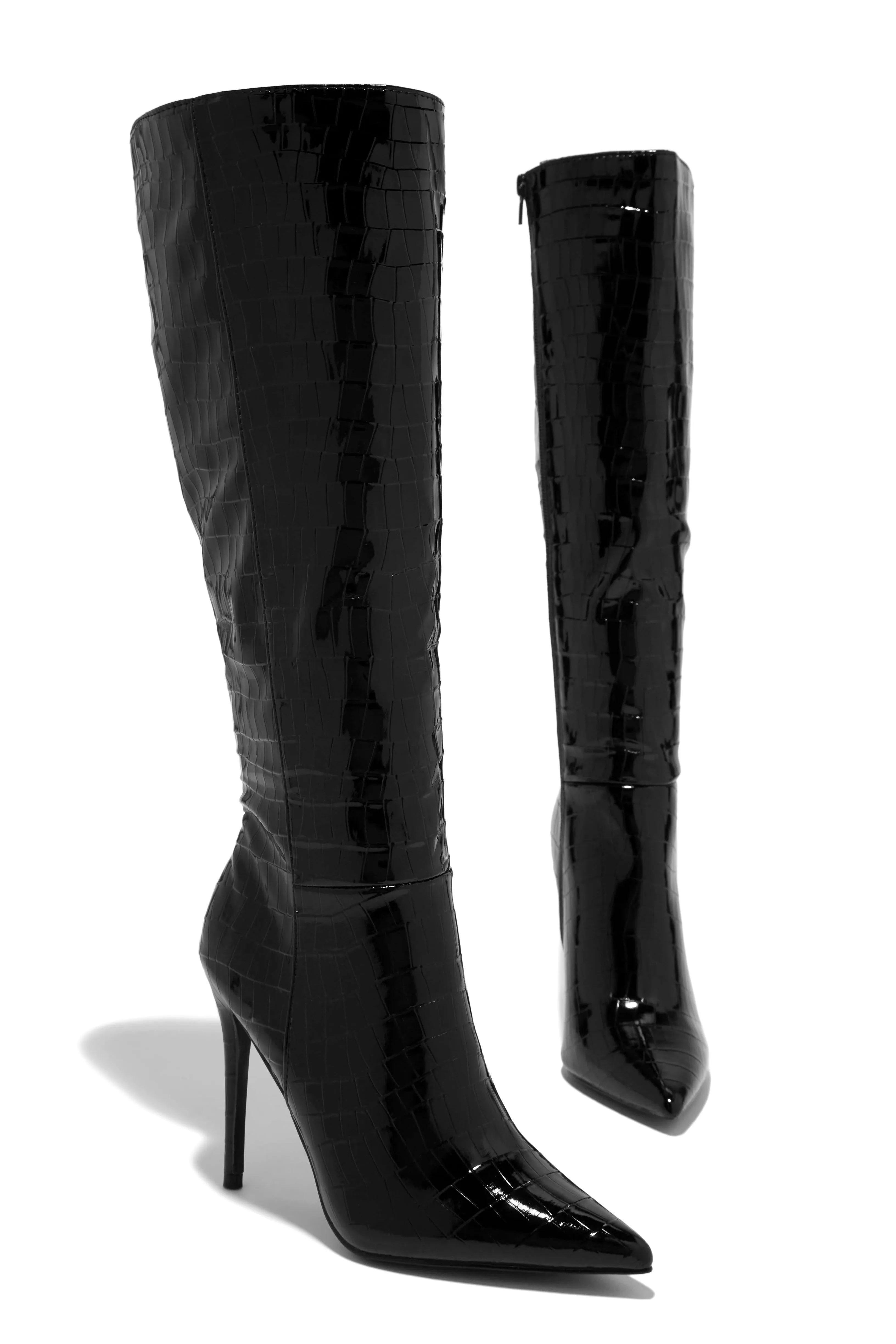 Trisha Knee High Heel Boots - Black