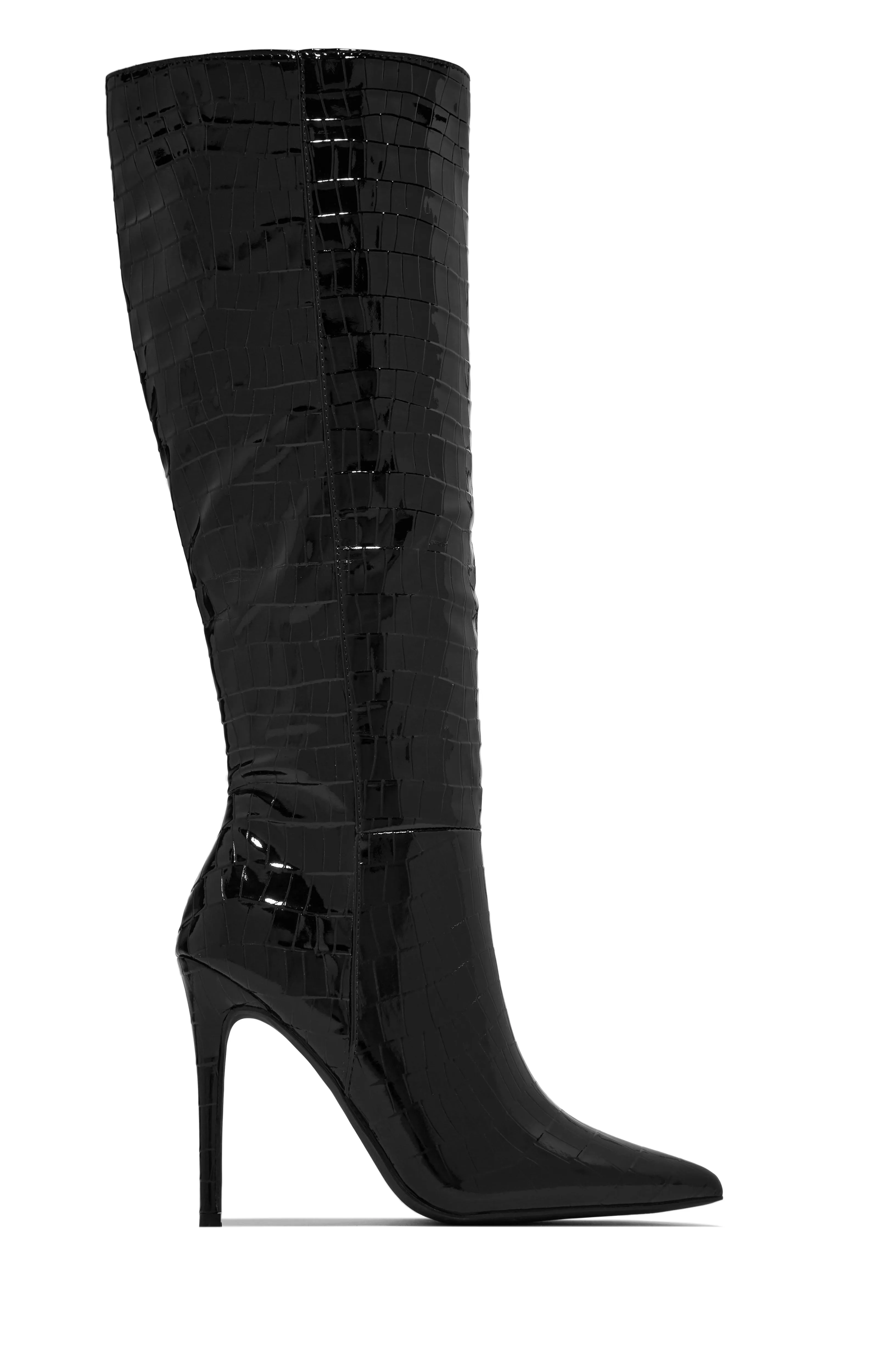 Trisha Knee High Heel Boots - Black