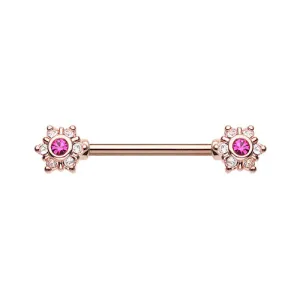 Trixie Pink Flower Burst Nipple Barbell in Rose Gold