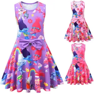 Trolls 2 Kids Sleeveless Cartoon Vest Skirt Printed Princess Party Dress