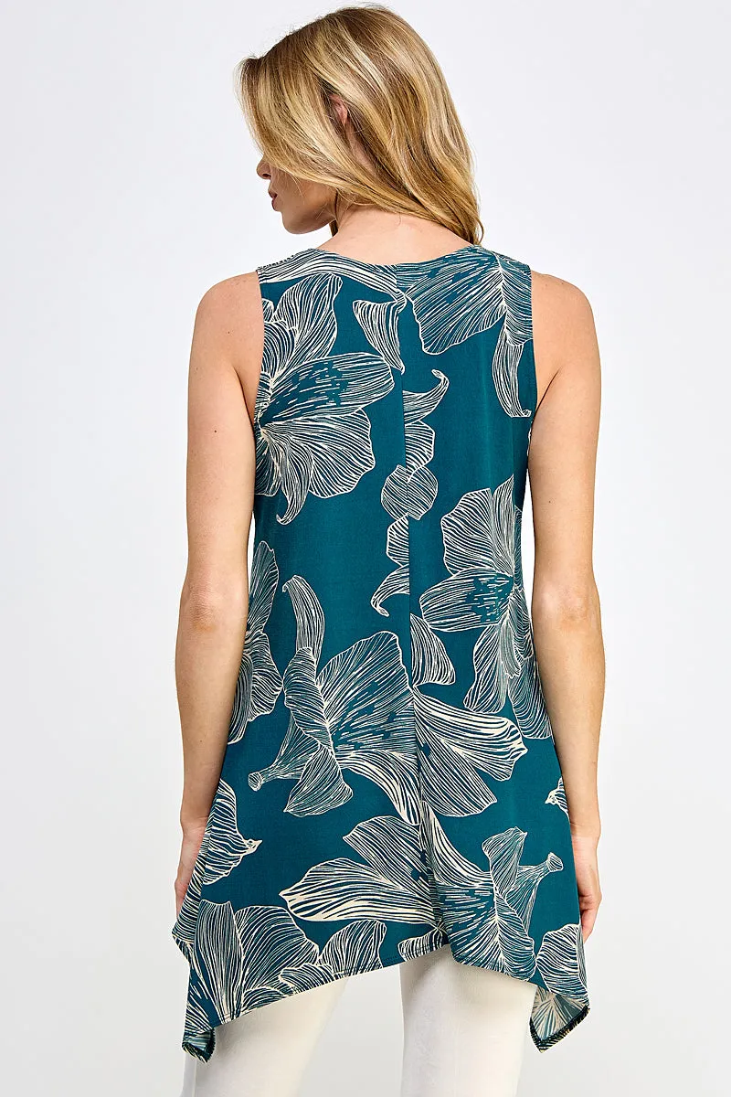 Tropical Hibiscus HIT Shark Bite Hem Tank- 2057HT-TRP1-W350