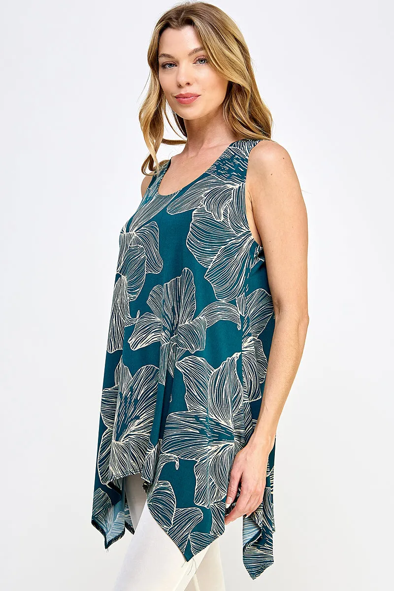 Tropical Hibiscus HIT Shark Bite Hem Tank- 2057HT-TRP1-W350