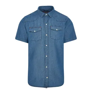 Troy mens short sleeve light weight denim shirt in Light wash