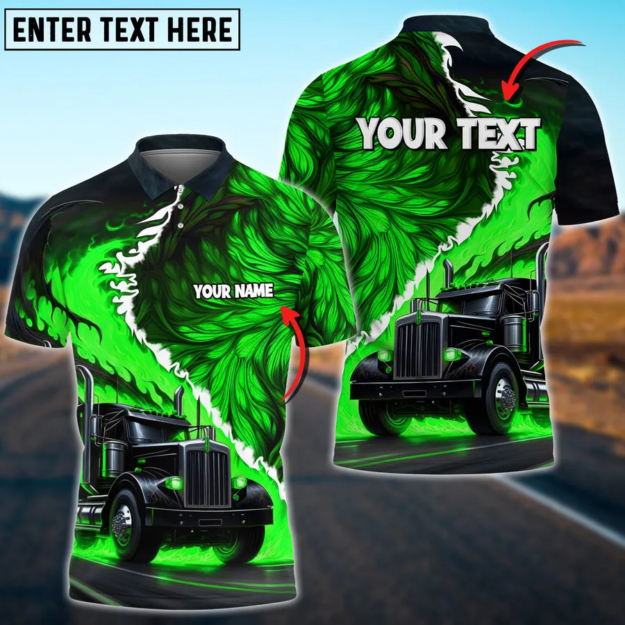 Truck Flame Wings Pattern Multicolor Personalized Name 3D Polo Shirt For Truck Driver