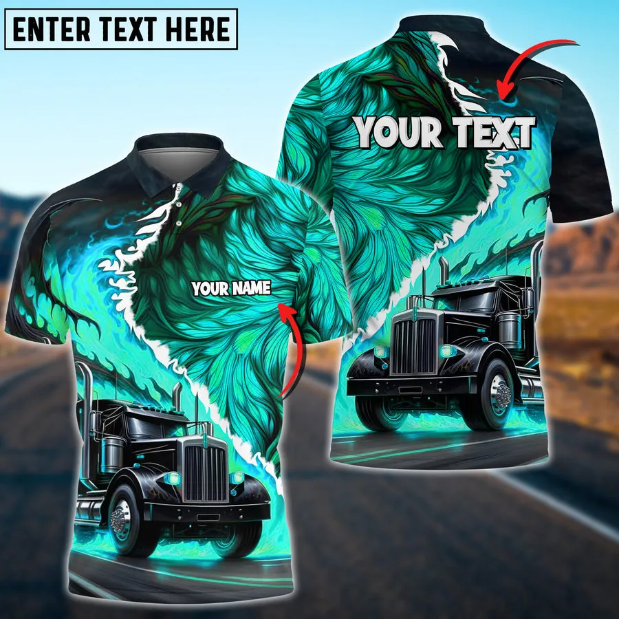 Truck Flame Wings Pattern Multicolor Personalized Name 3D Polo Shirt For Truck Driver