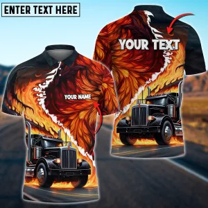 Truck Flame Wings Pattern Multicolor Personalized Name 3D Polo Shirt For Truck Driver