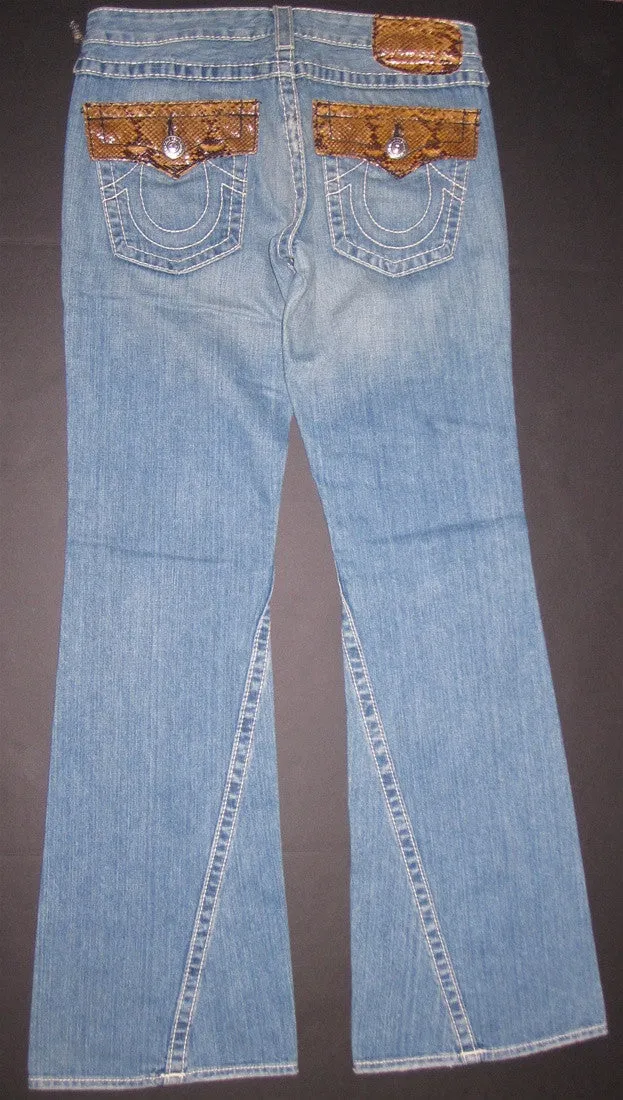 True Religion Joey Brown Python Jeans in Saddle Back