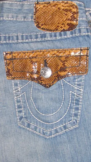 True Religion Joey Brown Python Jeans in Saddle Back