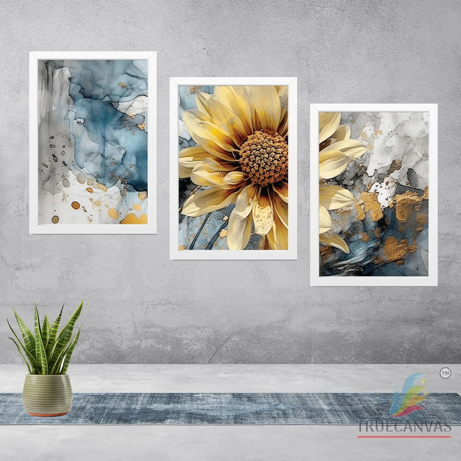 TRUECANVAS Abstract HD Print Painting Set of 3 With Frame for Home, Living Room Gallery & Office, White, Size - 13.50 x 19.50 inch, SF181