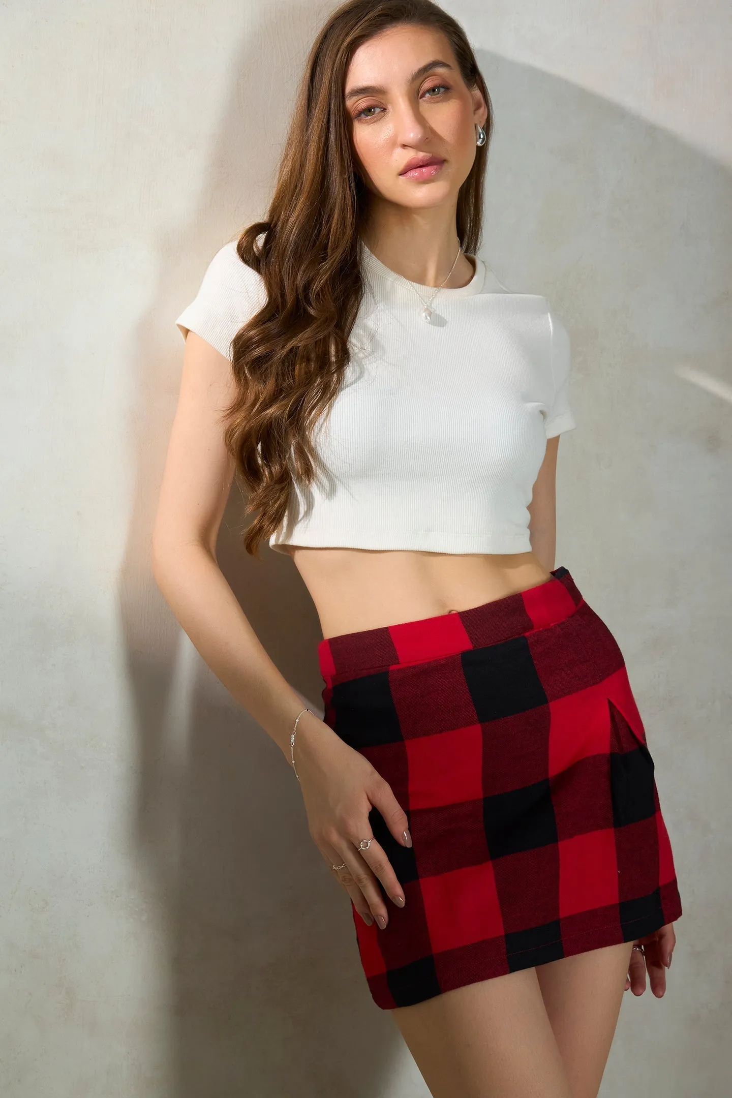 Trula|Checked Cotton Mini Skirt