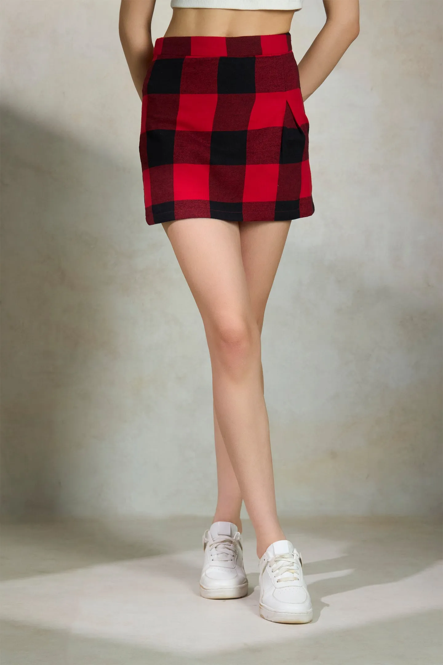 Trula|Checked Cotton Mini Skirt