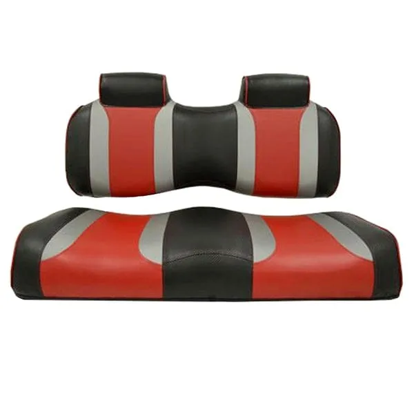 Tsunami Custom Golf Cart Seats - Black / Liquid Silver / Hot Rod Red⎮Madjax®